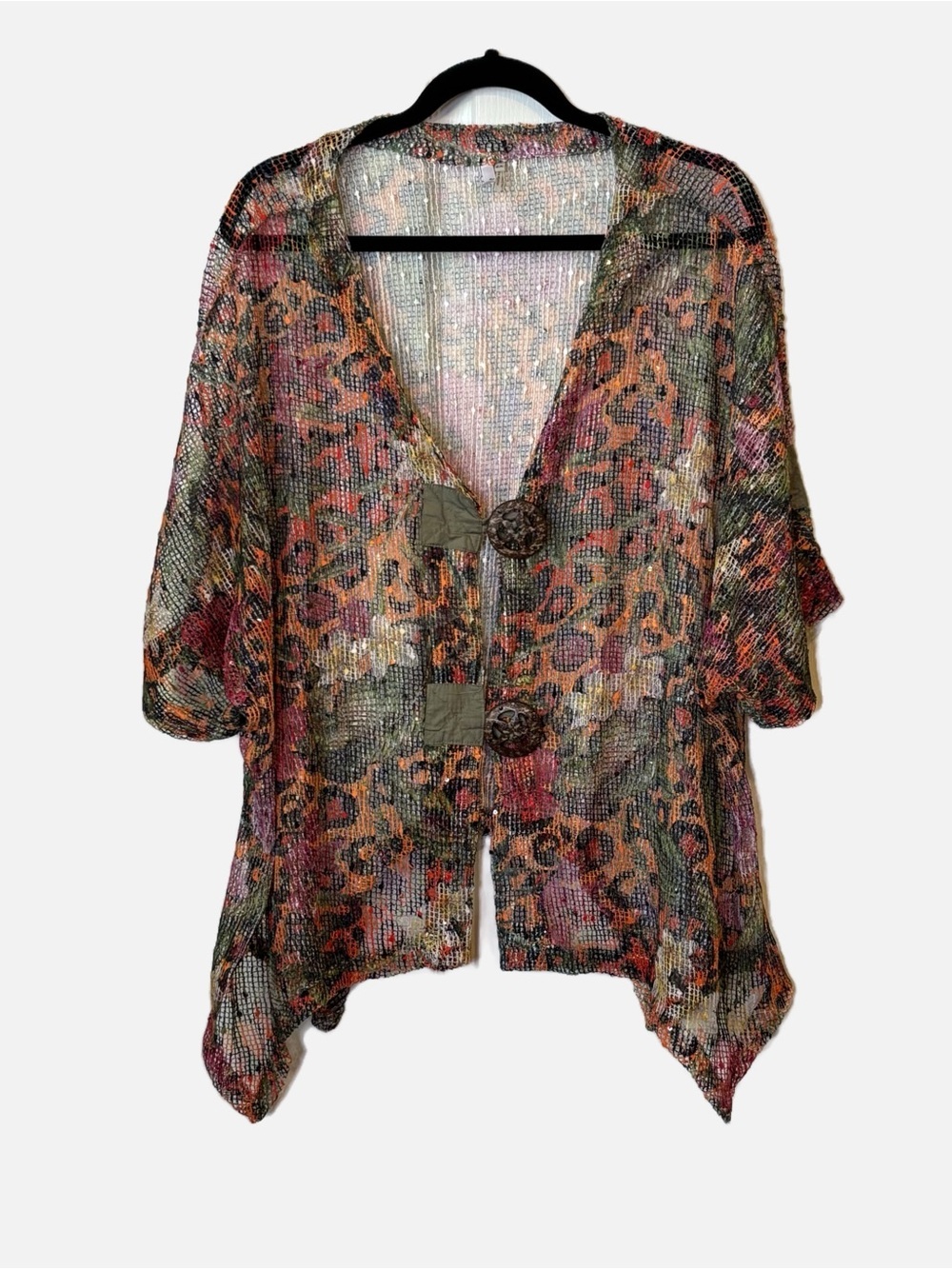 Lagenlook Multicolor Printed Open Cardigan Vintage Mirror Image Women’s 2X